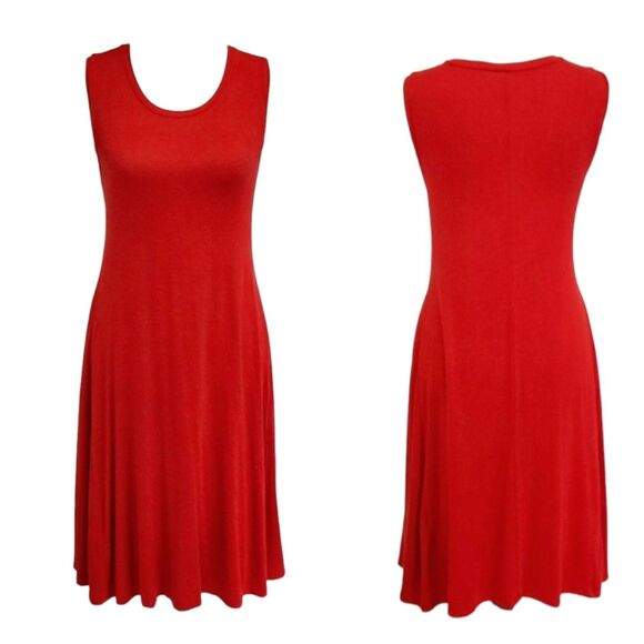 Style & Co Red A-Line Swing Dress Sleeveless Scoop Neck Large Rayon Summer Dress - Picture 1 of 12